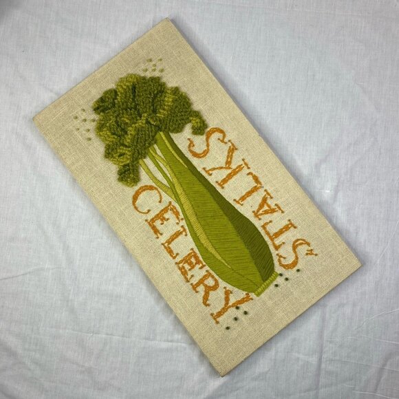 Vintage Paragon Needlecraft Crewel Stitchery Celery Stalks #0521 12x22" Finished - Picture 1 of 15
